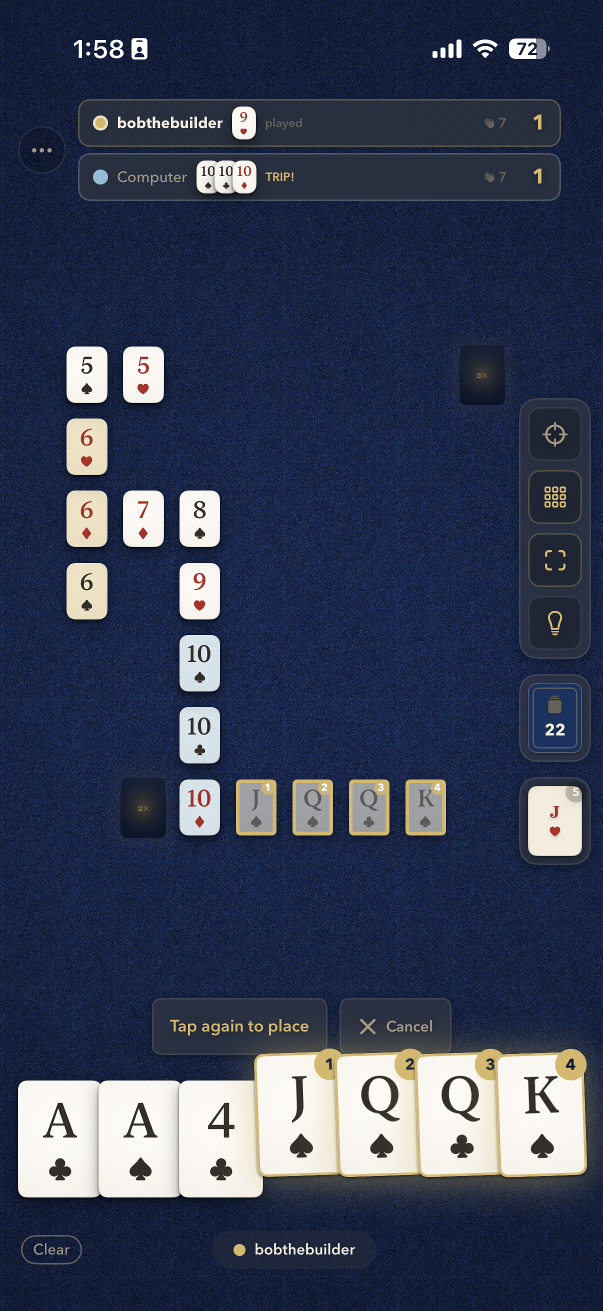 Late game strategy with tokens on the board